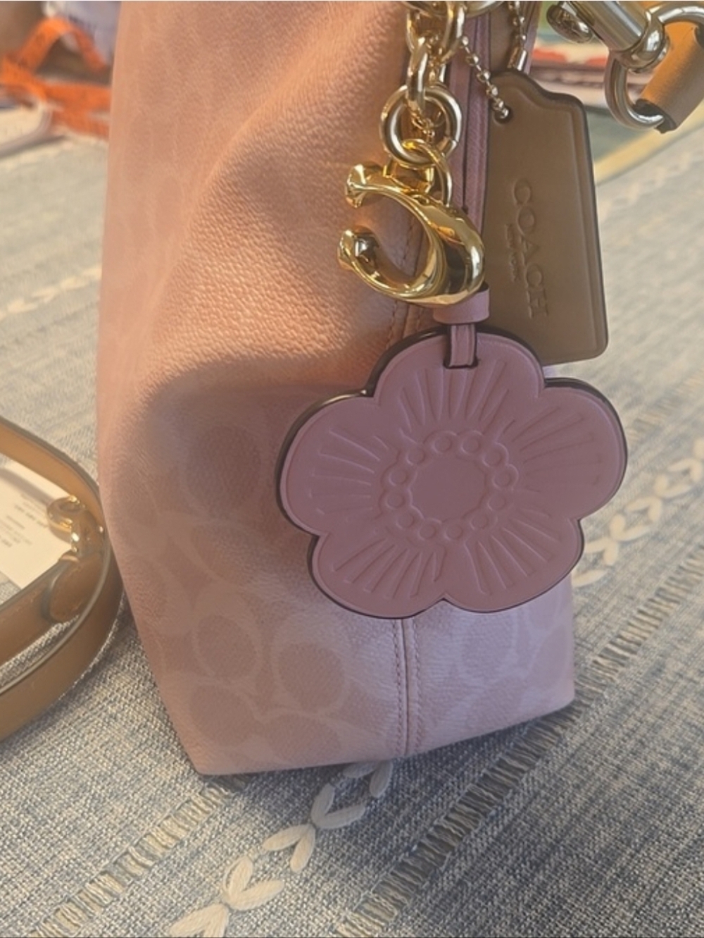Coach Pink Signature Small Hobo Shoulder Bag with Tan Trim - Picture 9 of 13
